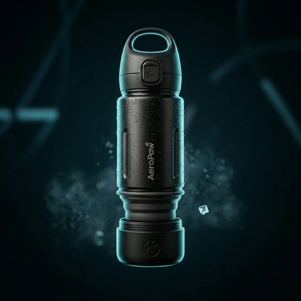 AeroPaw 3-in-1 dog travel bottle prototype in Matte Obsidian Black